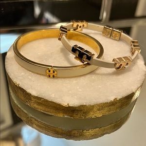 White and gold Tory Burch bracelet duo